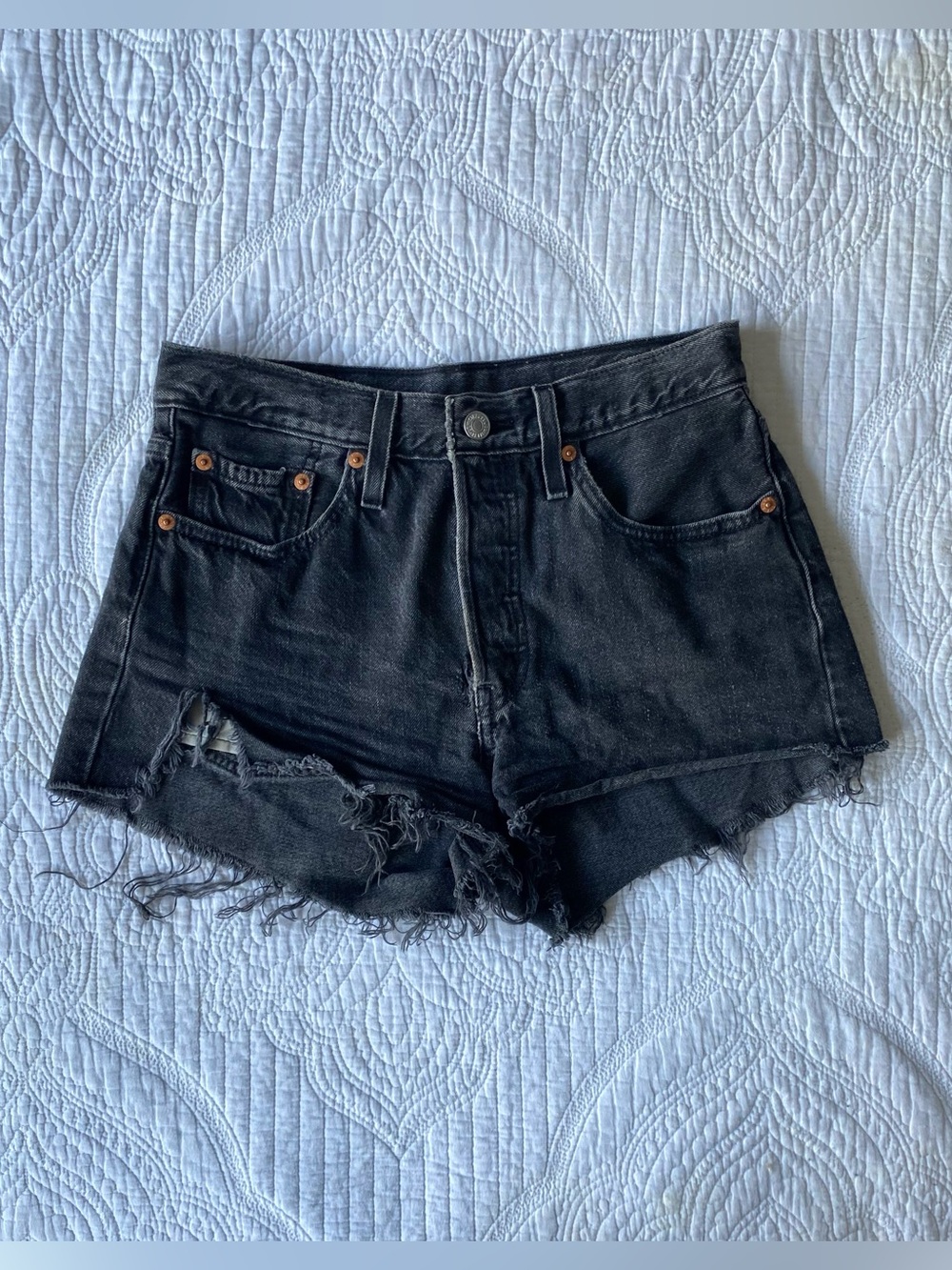 Levi's 501 Black Distressed Cutoff Denim Shorts